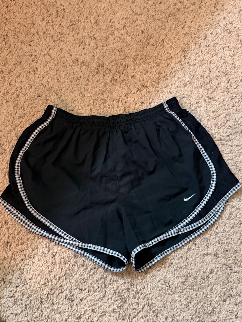 Nike Black Athletic Shorts with Black-and-White Gingham Trim
